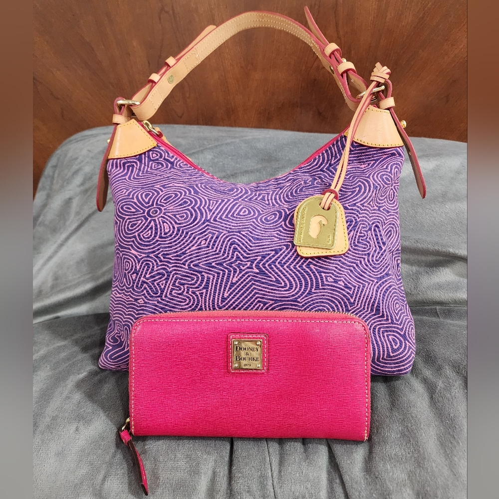 D&B BUNDLE - VINTAGE 1975 PURPLE GRAFFITI SHOULDER BAG AND PINK SAFFIANO WALLET